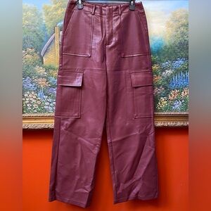 WAYF Faux Leather Burgundy Cargo Wide Leg Pants Size Small NEW